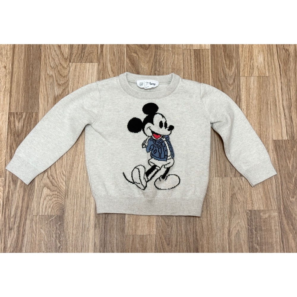 Baby Gap Disney Mickey Mouse Intarsia Knit Cotton Sweater Grey 12-18 Months